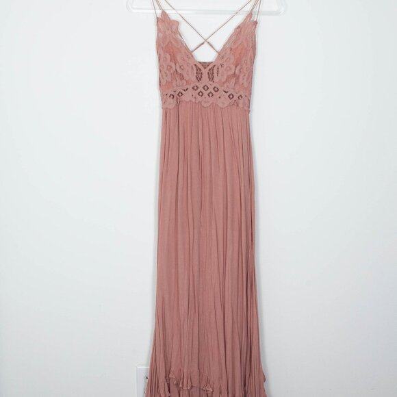 Free People One Adella Lace Slip Maxi Dress Rose Pink Womens Size Small - Picture 6 of 16